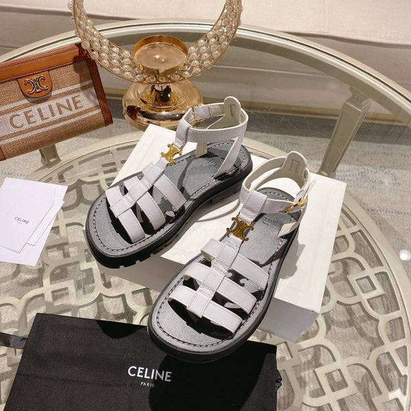 CL Clea Triomphe Gladiator Sandal 40mm White Black Calfskin 600371