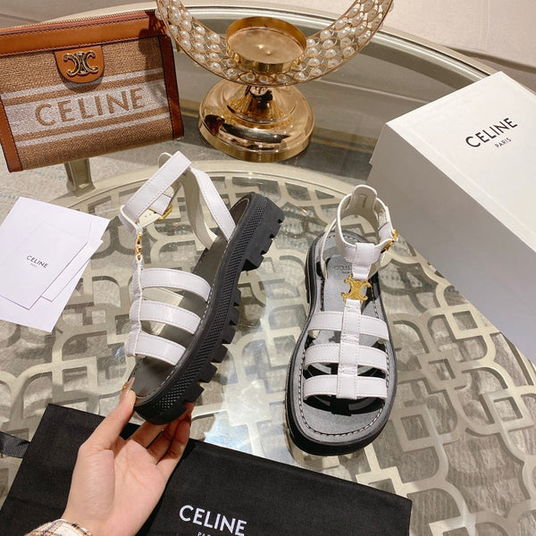 CL Clea Triomphe Gladiator Sandal 40mm White Black Calfskin 600371