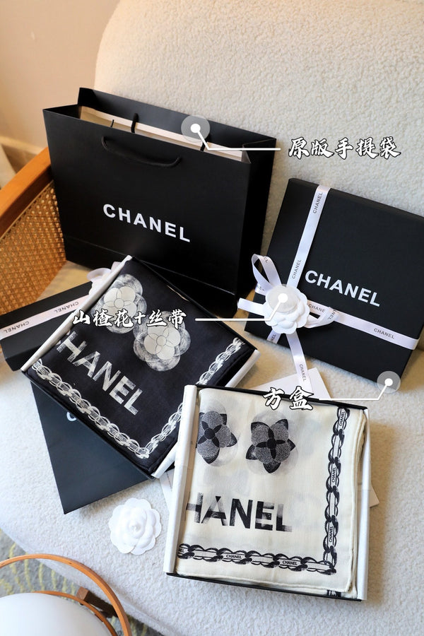 SCIARPA 180 CM IN SETA E CASHMERE CON MONOGRAMMA A FIORI NERI 401134