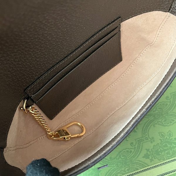 BORSA A TRACOLLA MINI OPHIDIA 20 CON WEB IN TELA BEIGE EBANO MIX PELLE DI VITELLO MARRONE