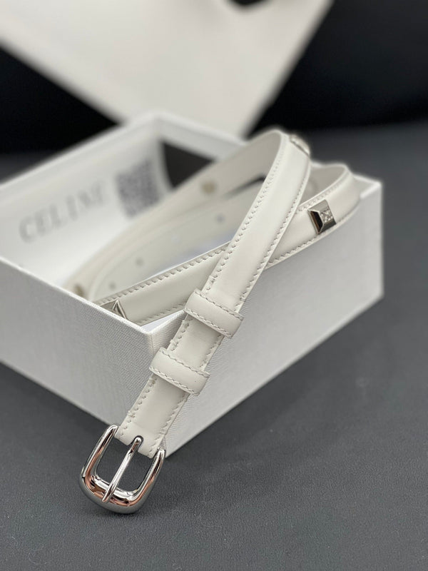 CL SMALL 18 MM TRIOMPHE BELT IN TAURILLON WHITE LEATHER SILVER HARDWARE