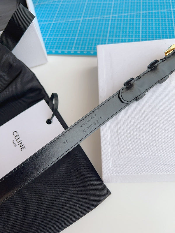 Triomphe Belt 18mm Black Calfskin Gold Buckle