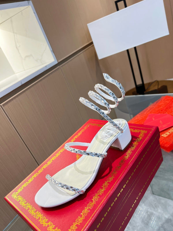 RC Diamond Sandals White Silk Creole Glass Diamond 341982