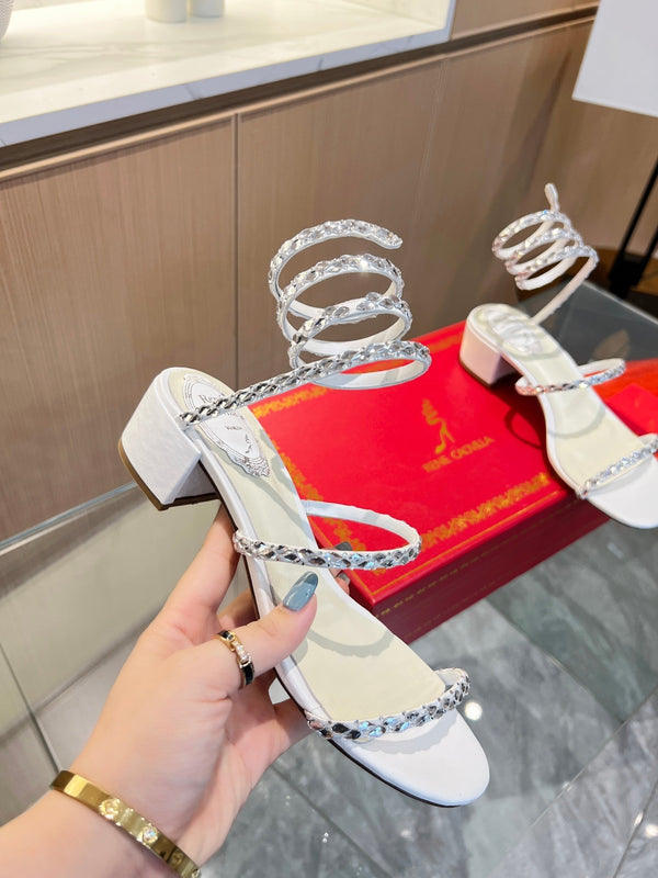 RC Diamond Sandals White Silk Creole Glass Diamond 341982