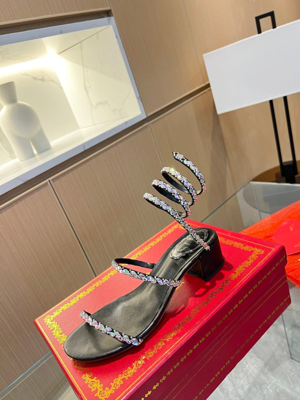 RC Diamond Sandals Black Silk Creole Glass Diamond 341983