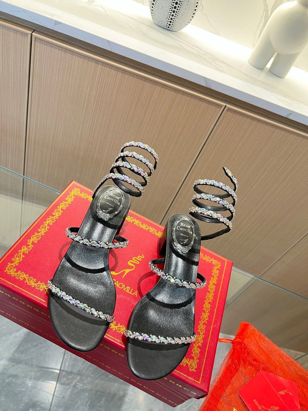 RC Diamond Sandals Black Silk Creole Glass Diamond 341983