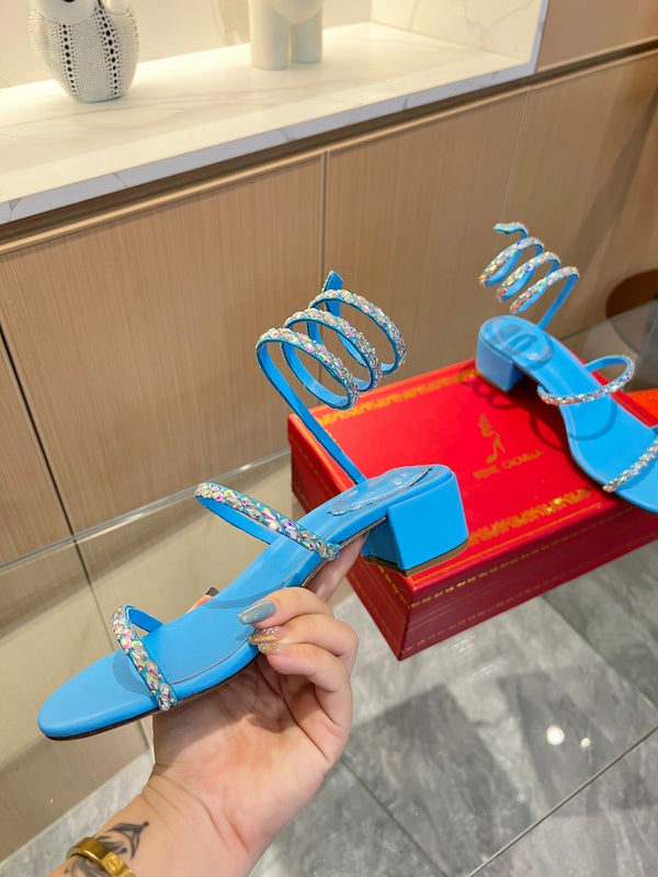 RC Diamond Sandals Blue Silk Creole Glass Diamond 341986