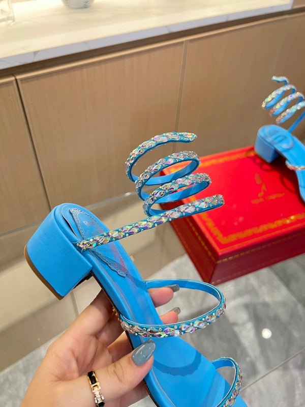 RC Diamond Sandals Blue Silk Creole Glass Diamond 341986