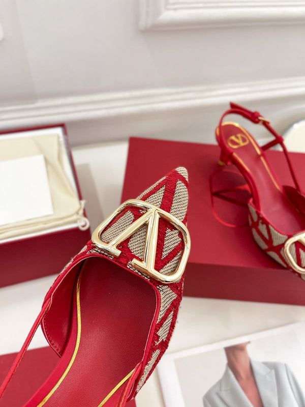 Décolleté con cinturino posteriore Vlogo Signature in tela rossa Iconograph Rafia