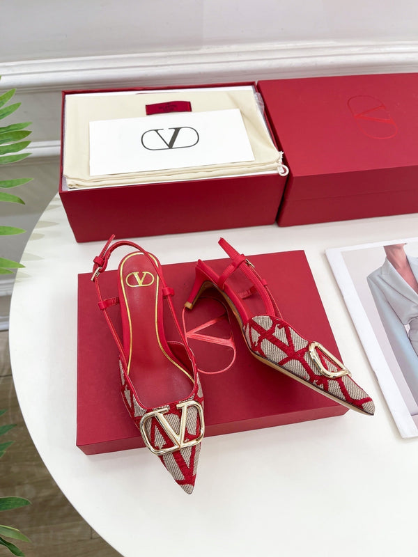 Décolleté con cinturino posteriore Vlogo Signature in tela rossa Iconograph Rafia