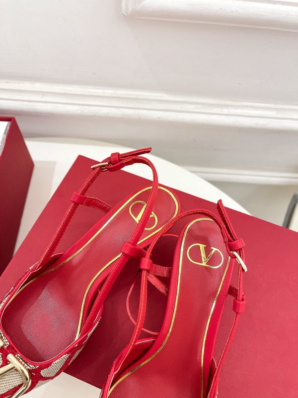 Décolleté con cinturino posteriore Vlogo Signature in tela rossa Iconograph Rafia