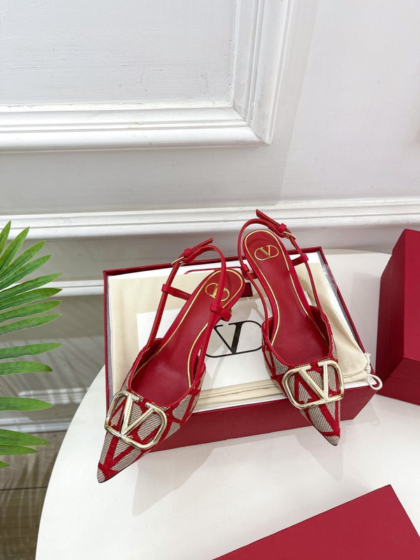 Décolleté con cinturino posteriore Vlogo Signature in tela rossa Iconograph Rafia