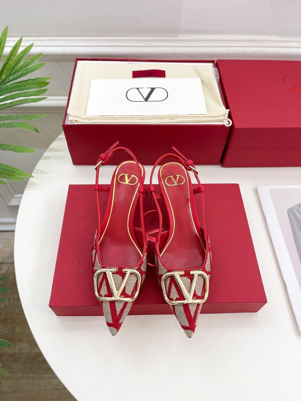 Décolleté con cinturino posteriore Vlogo Signature in tela rossa Iconograph Rafia