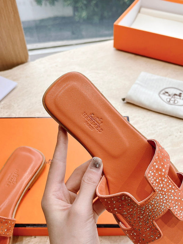 Sandalo HM 25 Oran in pelle di vitello arancione con cristalli