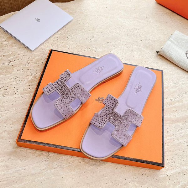 HM 25 Oran Sandal Violet Calfskin Crystal Embellished