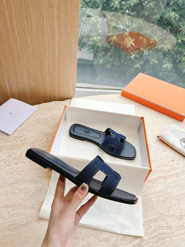 HM 25 Oran Sandal Dark Blue Calfskin Denim