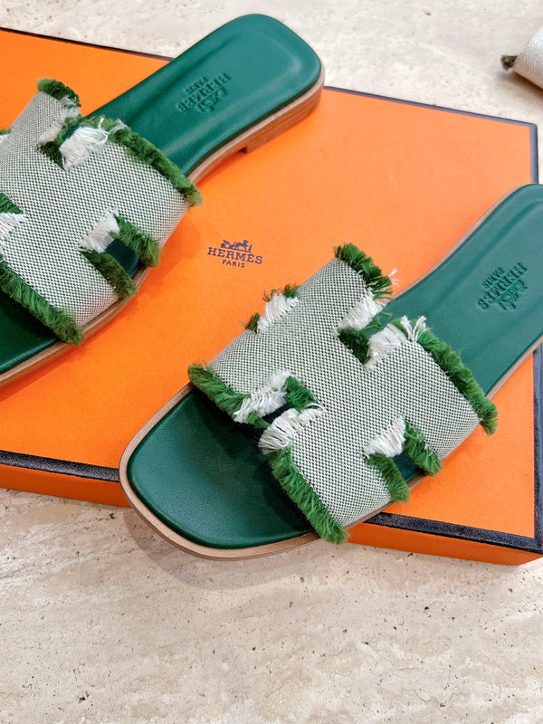 Sandalo HM 25 Oran in pelle di vitello verde denim bianco