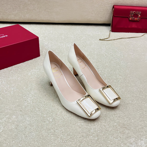 Belle Viv Edition Metal Buckle Pumps 65 White Patent Leather