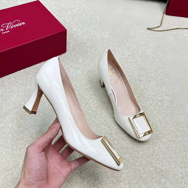 Belle Viv Edition Metal Buckle Pumps 65 White Patent Leather