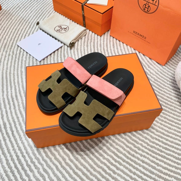 HM Chypre Sandal Moss Green Brown Mix Coral Pink Suede 963244