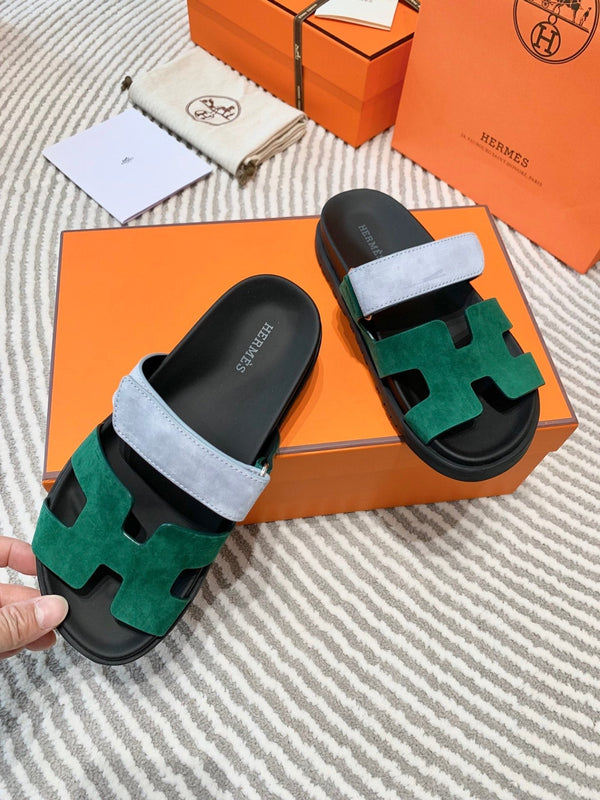 Sandalo HM Cyprus in pelle scamosciata verde scuro mix azzurro grigio 963245