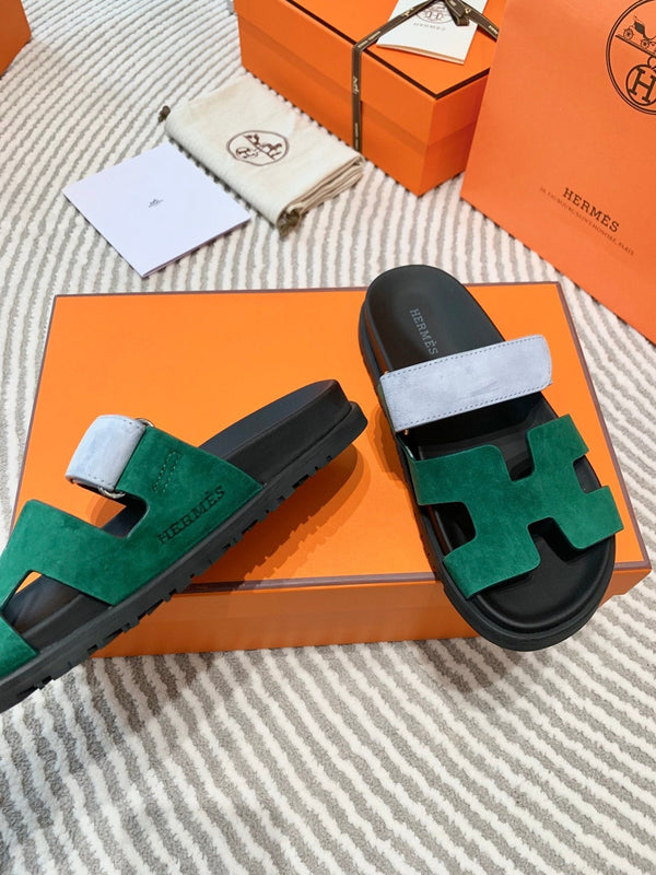 Sandalo HM Cyprus in pelle scamosciata verde scuro mix azzurro grigio 963245