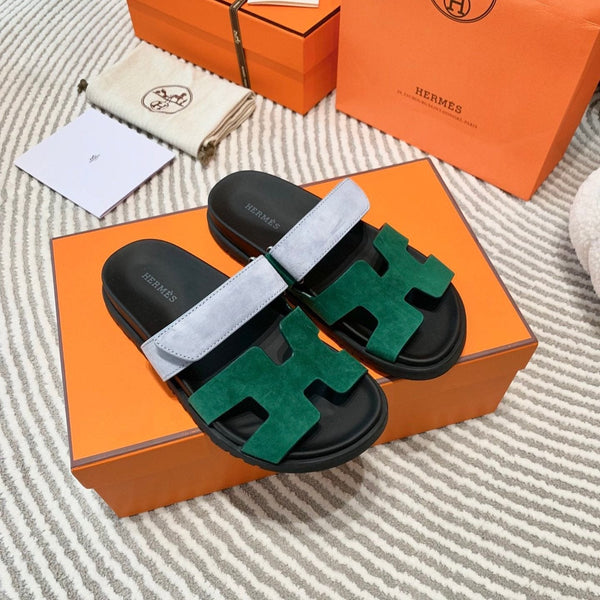 Sandalo HM Cyprus in pelle scamosciata verde scuro mix azzurro grigio 963245