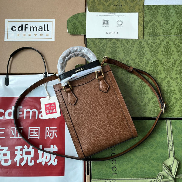 Gucci Diana Bamboo Mini Tote Bag Brown Lambskin 240107