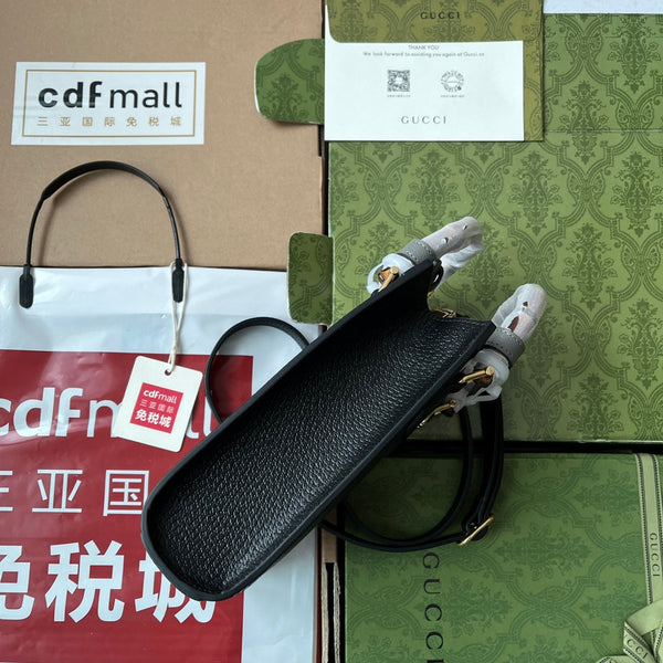 Gucci Diana Bamboo Mini Tote Bag in pelle di agnello nera 240108