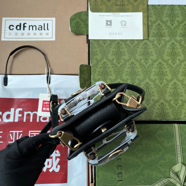 Gucci Diana Bamboo Mini Tote Bag in pelle di agnello nera 240108