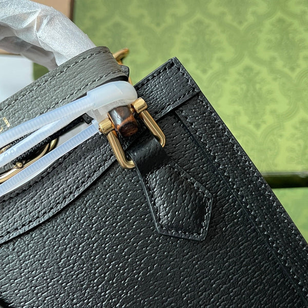 Gucci Diana Bamboo Mini Tote Bag in pelle di agnello nera 240108