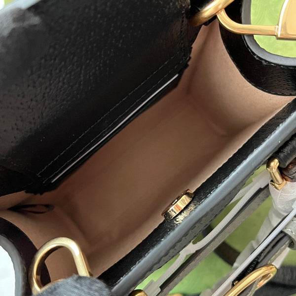 Gucci Diana Bamboo Mini Tote Bag in pelle di agnello nera 240108