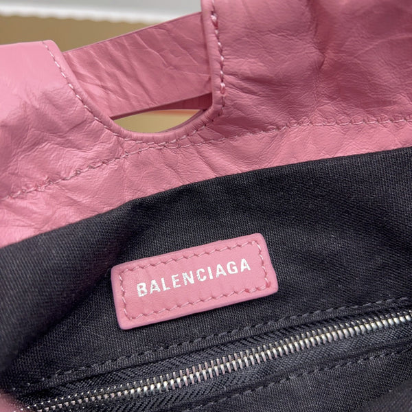 CRUSH SMALL TOTE BAG 27 IN PINK CRUSHED CALFSKIN SILVER HARDWARE