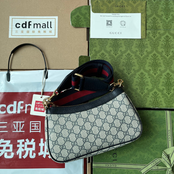 Gucci Ophidia Bag Blue Beige Leather Canvas 239801