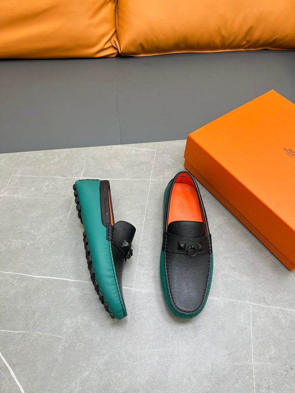 HM IRVING LOAFER BLACK AND PINE GREEN CALFSKIN