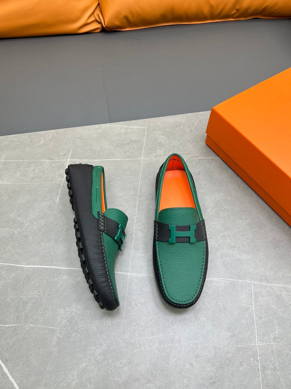 HM H-LOGO LOAFER PINE GREEN AND BLACK CALFSKIN