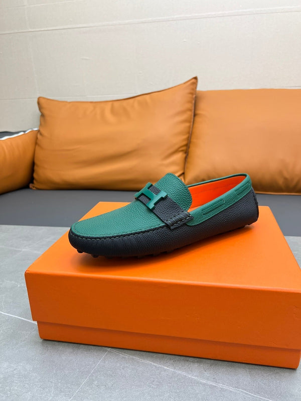 HM H-LOGO LOAFER PINE GREEN AND BLACK CALFSKIN