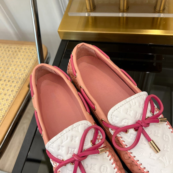 LV GLORIA FLAT LOAFER LOGO STAMPING WHITE PINK
