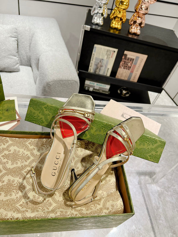 GG CLASSIC STRAPPY HEEL SANDAL METALLIC GOLD CALFSKIN