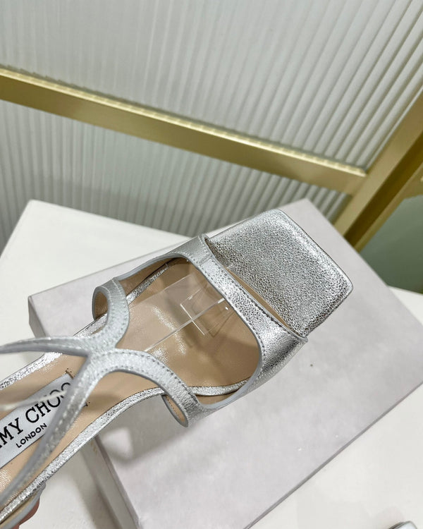 Jimmy Azia 95 In Silver Cowhide Sandals 587709