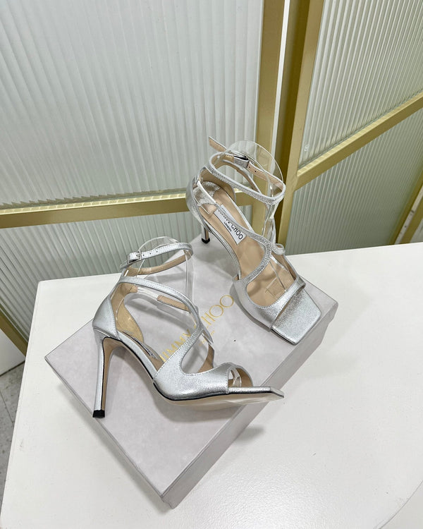 Jimmy Azia 95 In Silver Cowhide Sandals 587709