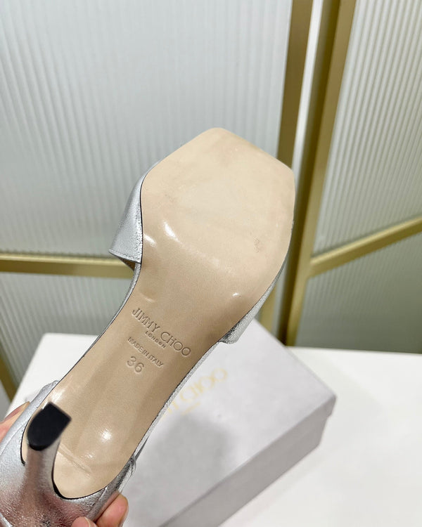 Jimmy Azia 95 In Silver Cowhide Sandals 587709