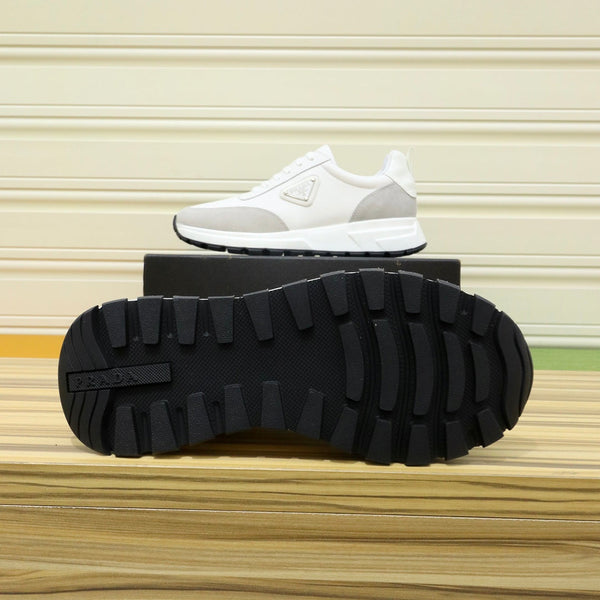 PRA SNEAKER IN WHITE CALFSKIN AND GREY SUEDE