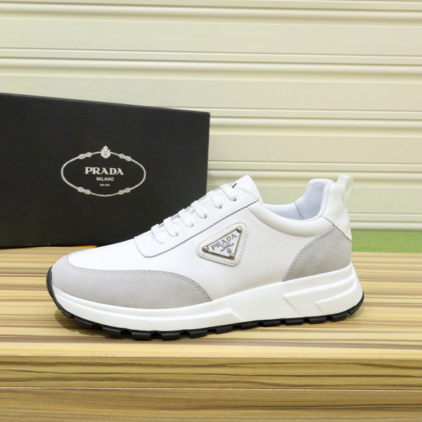 PRA SNEAKER IN WHITE CALFSKIN AND GREY SUEDE