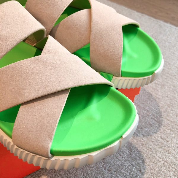 HM ELECTRIC SANDAL PARAKEET AND KHAKI SUEDE