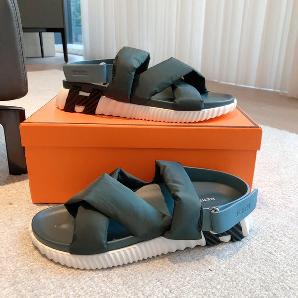 HM ELECTRIC SANDAL SPRUCE FABRIC AND CALFSKIN