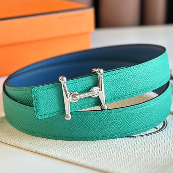 HM Silver Mors H buckle & Reversible 24 mm belt Blue Green leather 125358