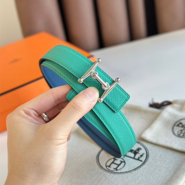 HM Silver Mors H buckle & Reversible 24 mm belt Blue Green leather 125358