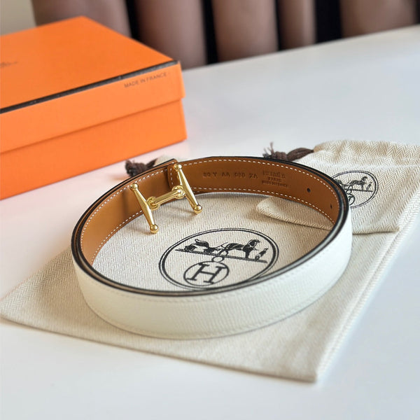 HM Gold Mors H buckle & Reversible 24 mm belt Brown White leather 125364