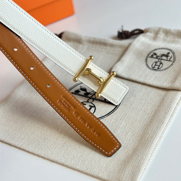 HM Gold Mors H buckle & Reversible 24 mm belt Brown White leather 125364